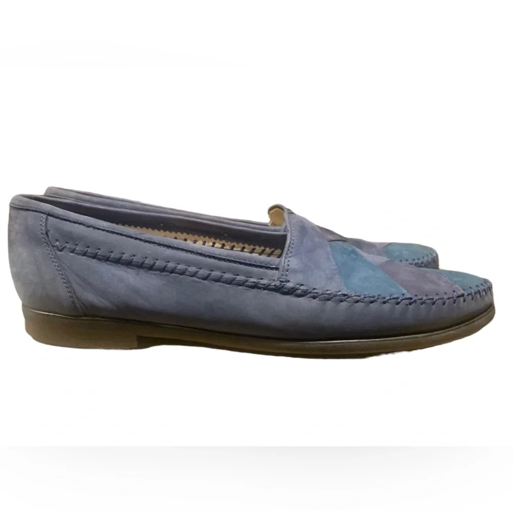 🌟SOLD💕Bally Mens Blue Leather Suede Herringbone Pattern Slip on LoafersSize 11 - Picture 3 of 7